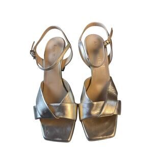 Ron White Metallic Silver Leather Mirrored Heels Ankle Strap Sandals 39.5 US 9